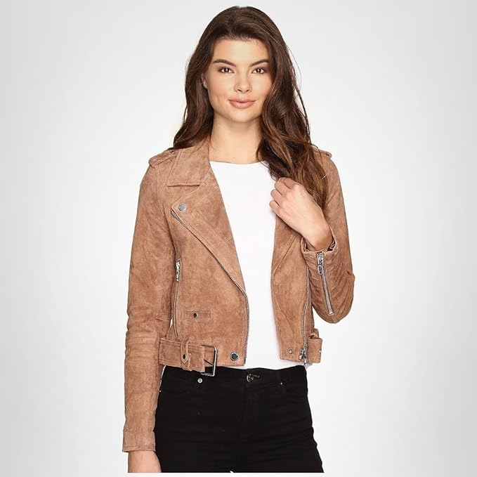 [BLANKNYC] womens Luxury Clothing Cropped Suede Leather Motorcycle Jackets, Comfortable & Stylish Coats