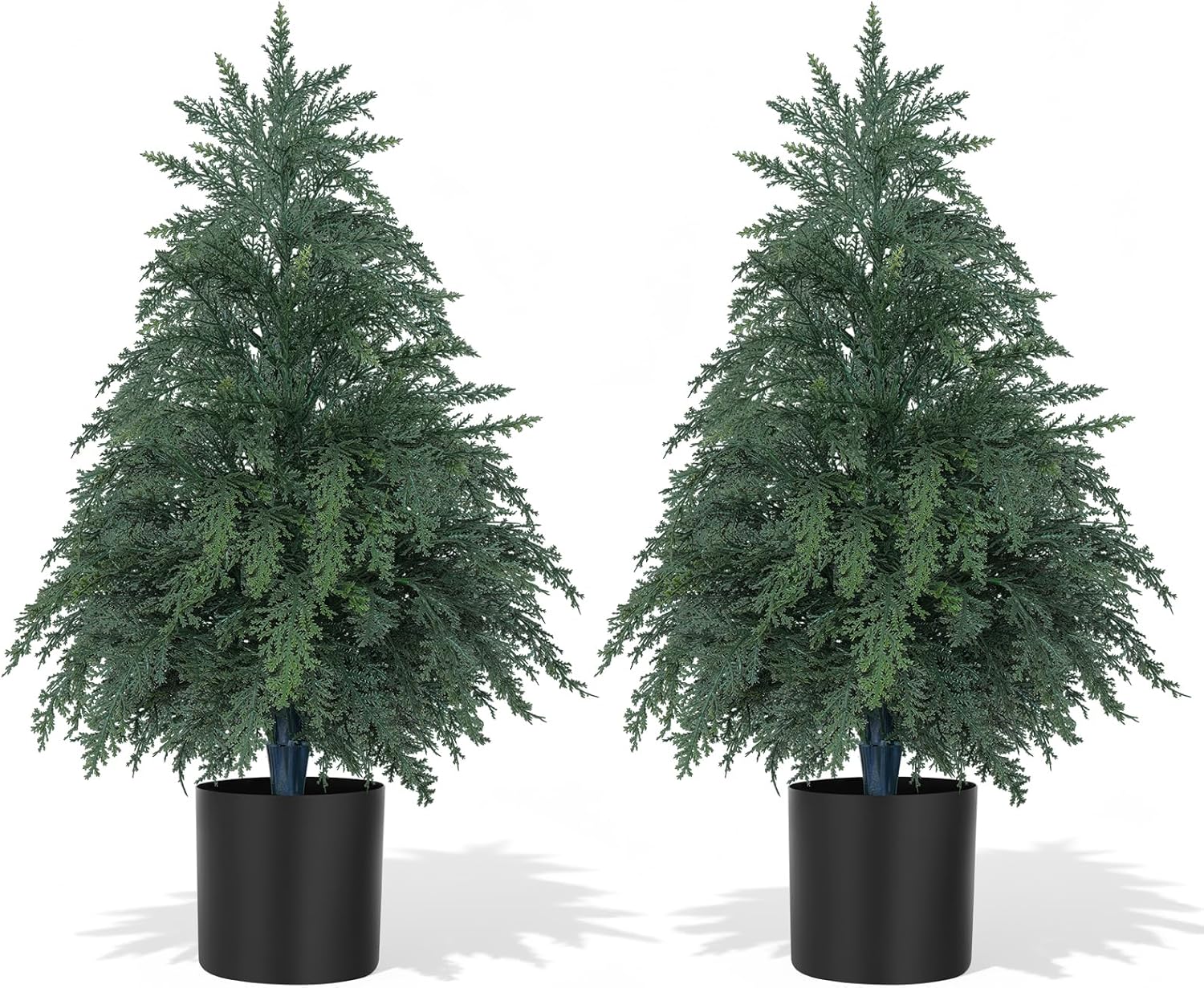 2FT Artificial Topiary Tree with Pot, 2 Pack Fake Evergreen Tree for Porch, Artificial Plants for Outdoor Christmas Home Garden Decor