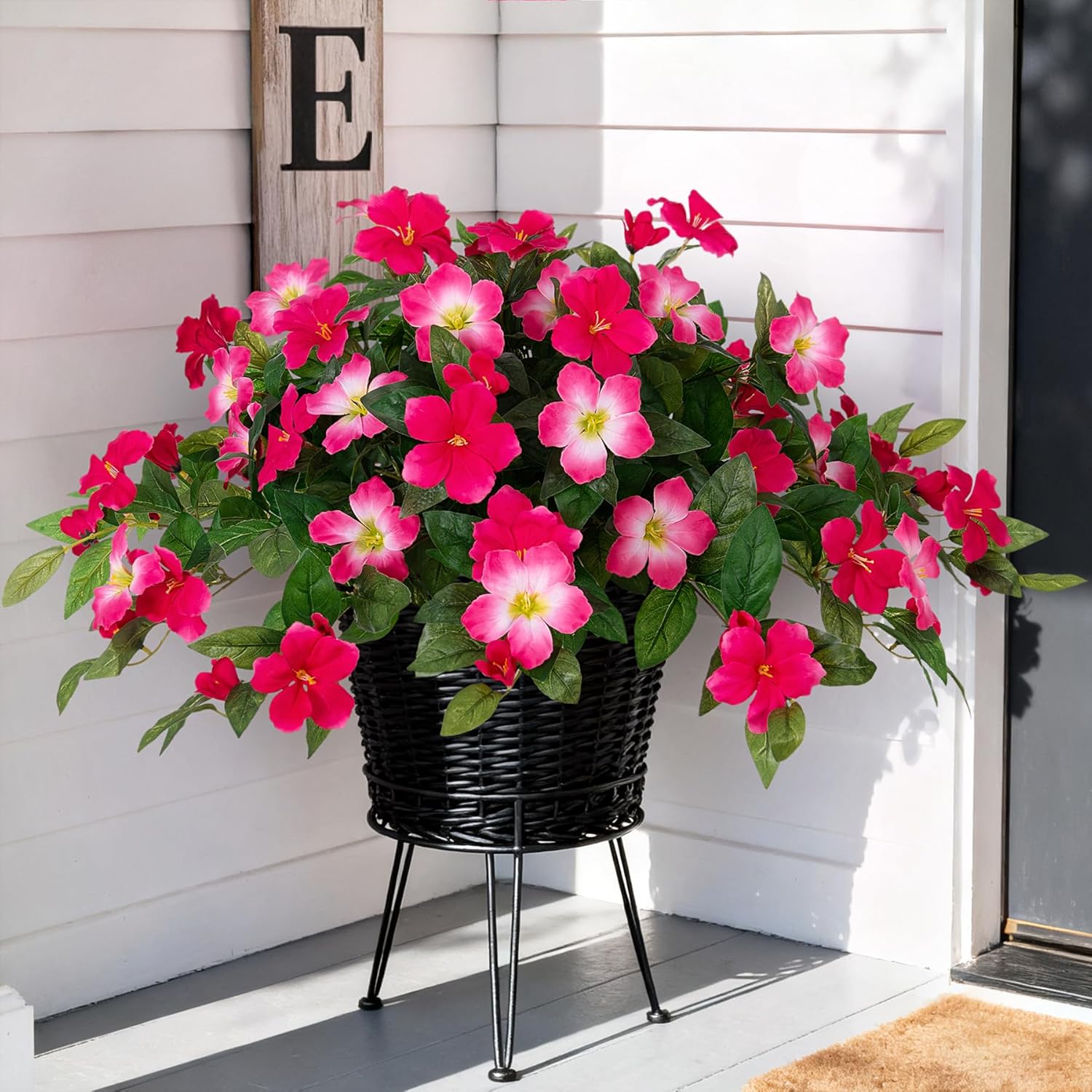 Artificial Hanging Faux Flowers for Outdoors Planters 2PCS Fake Flowers Silk Hibiscus Flowers for Outside Outdoor Faux Hanging Plants UV Resistant Spring Home Front Porch Decoration