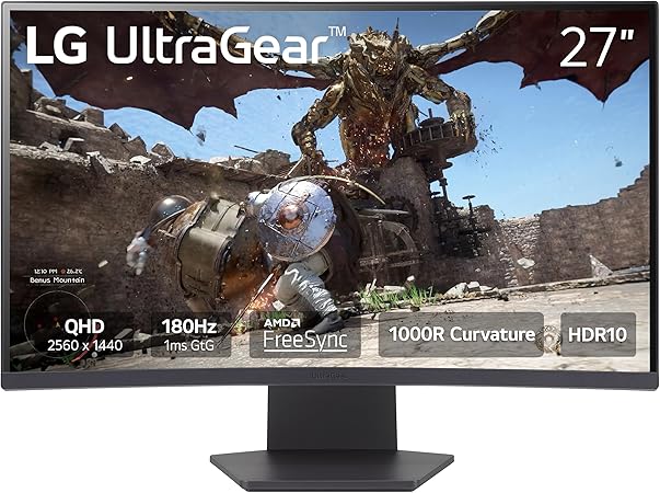 LG 27GS60QC-B UltraGear 27” QHD Curved Gaming Monitor – 180Hz, 1ms, HDR10