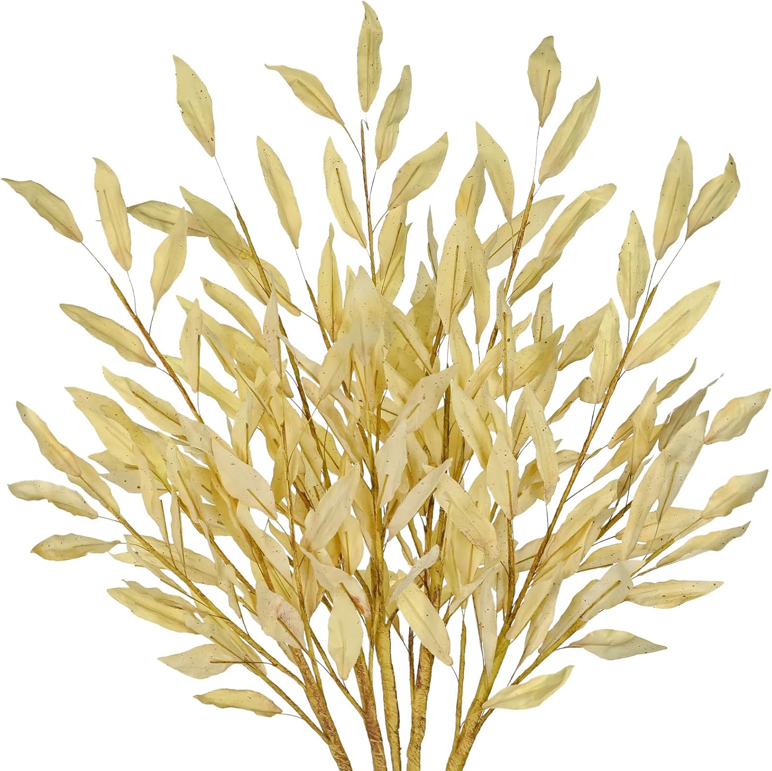 5 Pcs Artificial Fall Eucalyptus Leaves Greenery Stems for Home Vase Decor, 35" Fake Leaf Branches Plants for Autumn Floral Arrangements, Wedding, Thanksgiving & Party Table Centerpieces, Beige Yellow