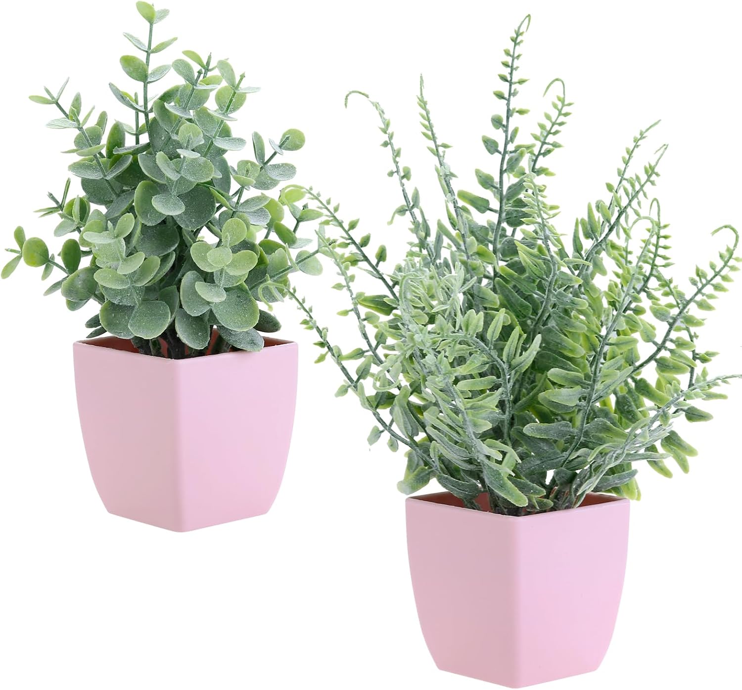 summer flower 2 Pack Small Fake Plants in Pink Pot Artificial Plant Eucalyptus Faux Potted Greenery Wheal Grass for Home Decor Indoor Bathroom Office Desk Shelf Bedroom Kitchen Cabinet Decorations