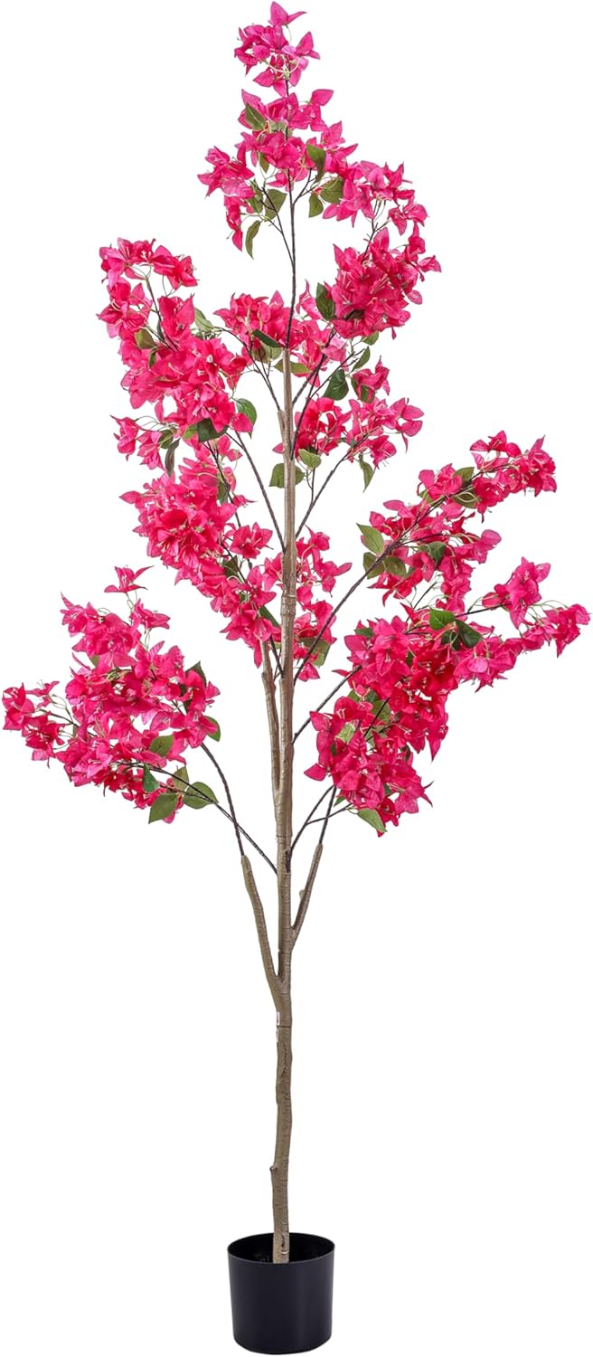 Artificial Bougainvillea Tree for Outdoor: 7 FT Tall Faux Bougainvillea Plant with Flower - Fake Blooming Tree in Plastic Pot for Home Office Garden Indoor Outdoor Party Decor