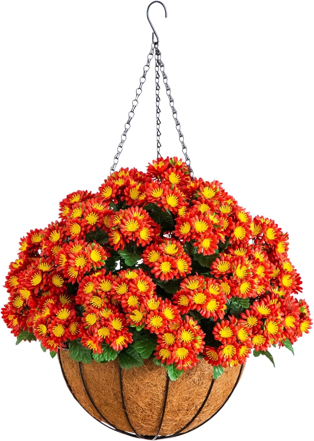 Nearly Natural 24in. UV Resistant Artificial Chrysanthemum Hanging Basket (Indoor/Outdoor)