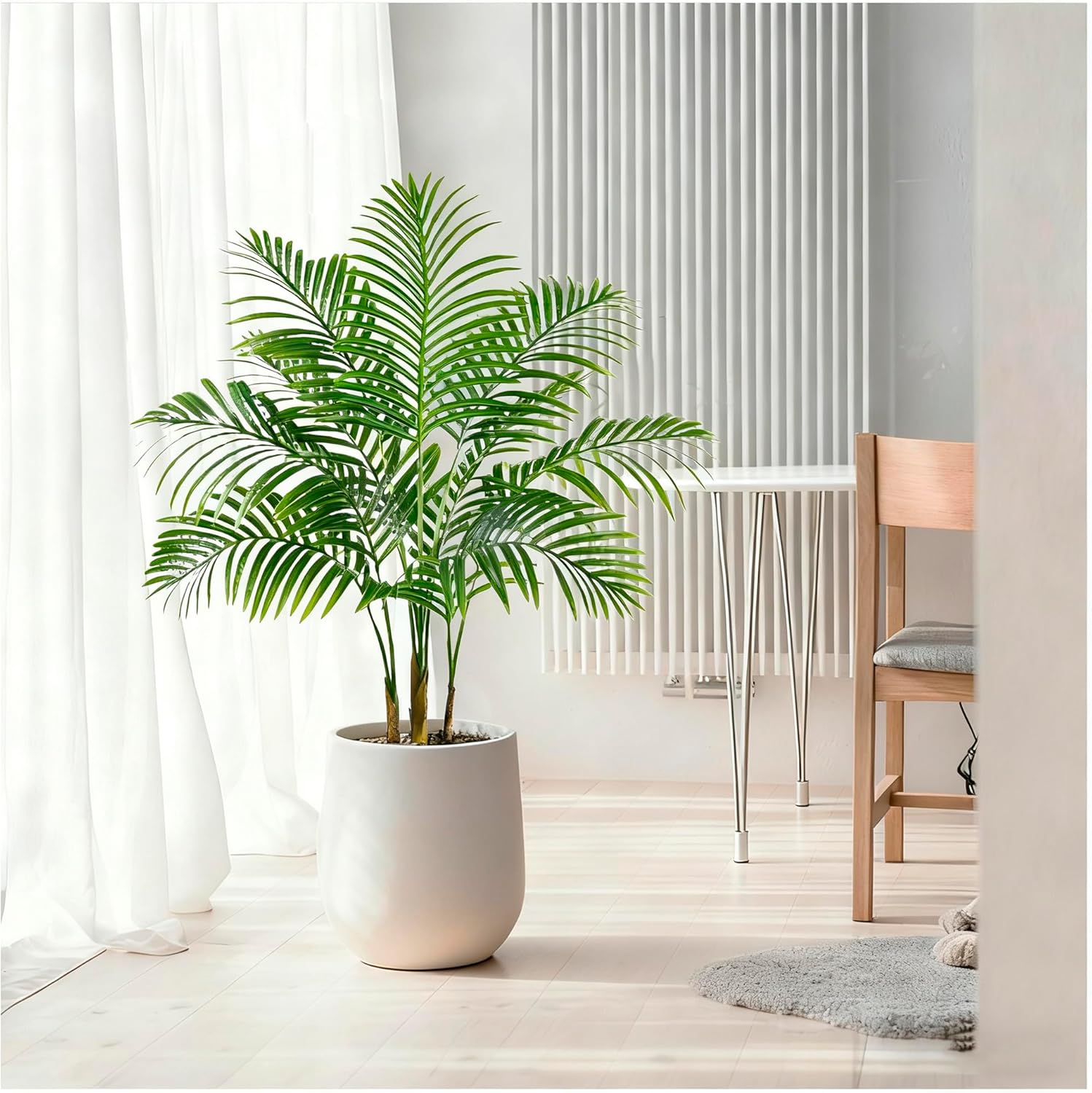Artificial Fake Palm Tree 3FT Tropical Faux Palm Trees in Pot with 9 Trunks and Real Bark Design Areca Floor Plant Faux Palm Plant for Indoor Outdoor Home Decor