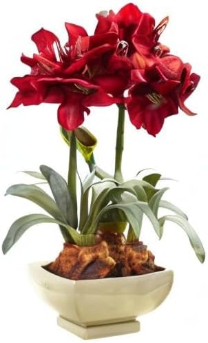 Nearly Natural Amaryllis Arrangement with Vase
