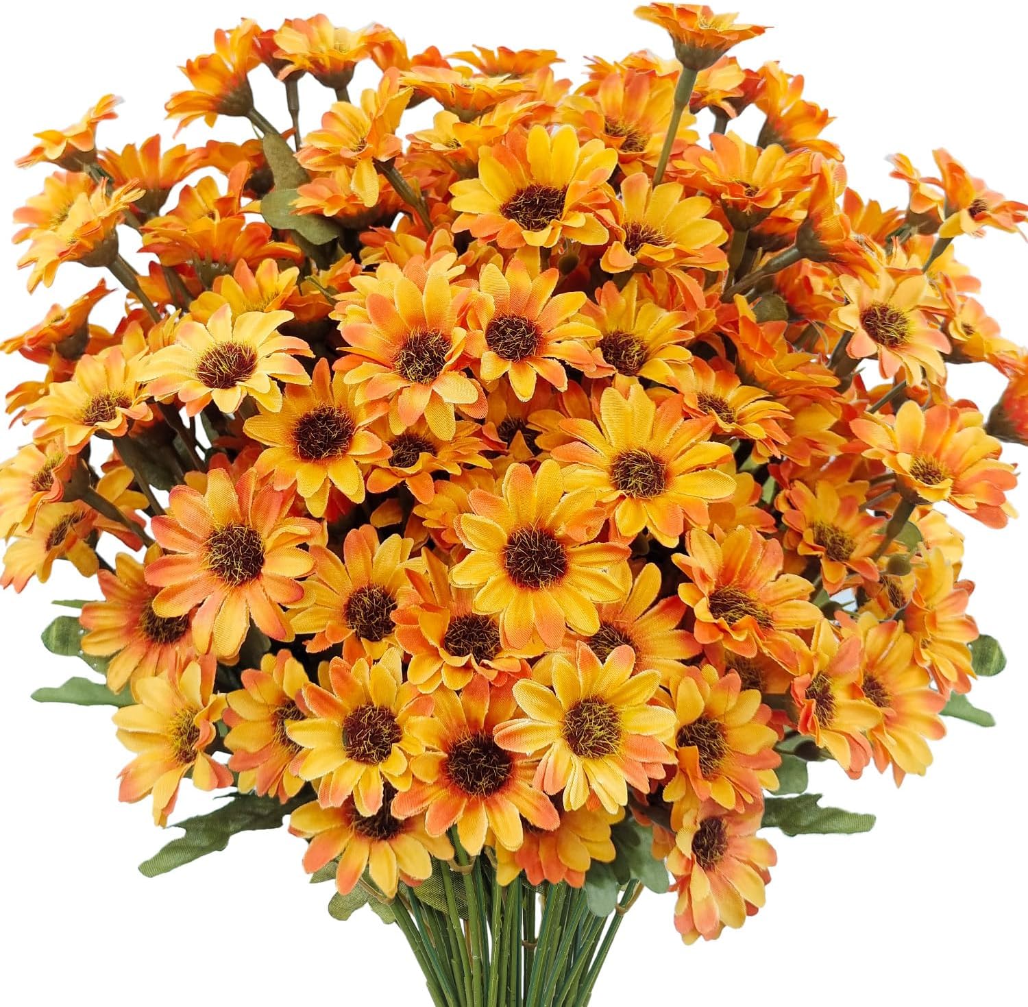 10 Bundles Artificial Fall Flowers Fake Mums Outdoor No Fade Faux Silk Daisy Bulk Plants Flower Arrangements for Autumn Home Outside Porch Patio Farmhouse Garden Pots Planter Decor