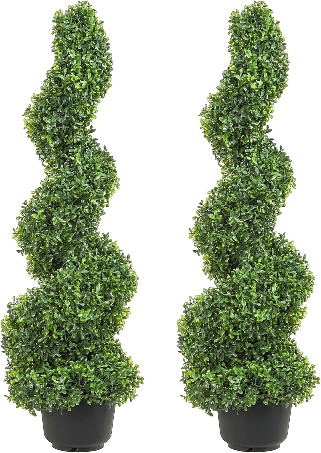 VEVOR Artificial Boxwood Spiral Topiary Trees, 3ft Tall (2 Pieces) Faux Plant Outdoor, All-Year Green Fake Plant with Replaceable Leaves for Decorative/Indoor/Porch/Garden