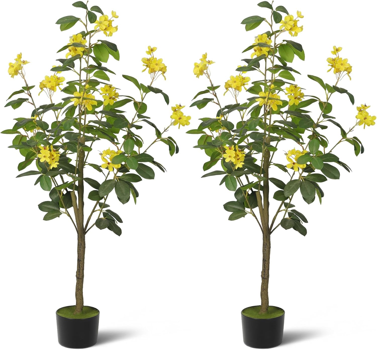 2-Pack 4FT Artificial Jasmine Tree,Realistic Potted Fake Plants with Flowers&Planter,Indoor/Outdoor Faux Flowering Trees for Home,Office,Porch,Wedding,and Housewarming Gift Decor