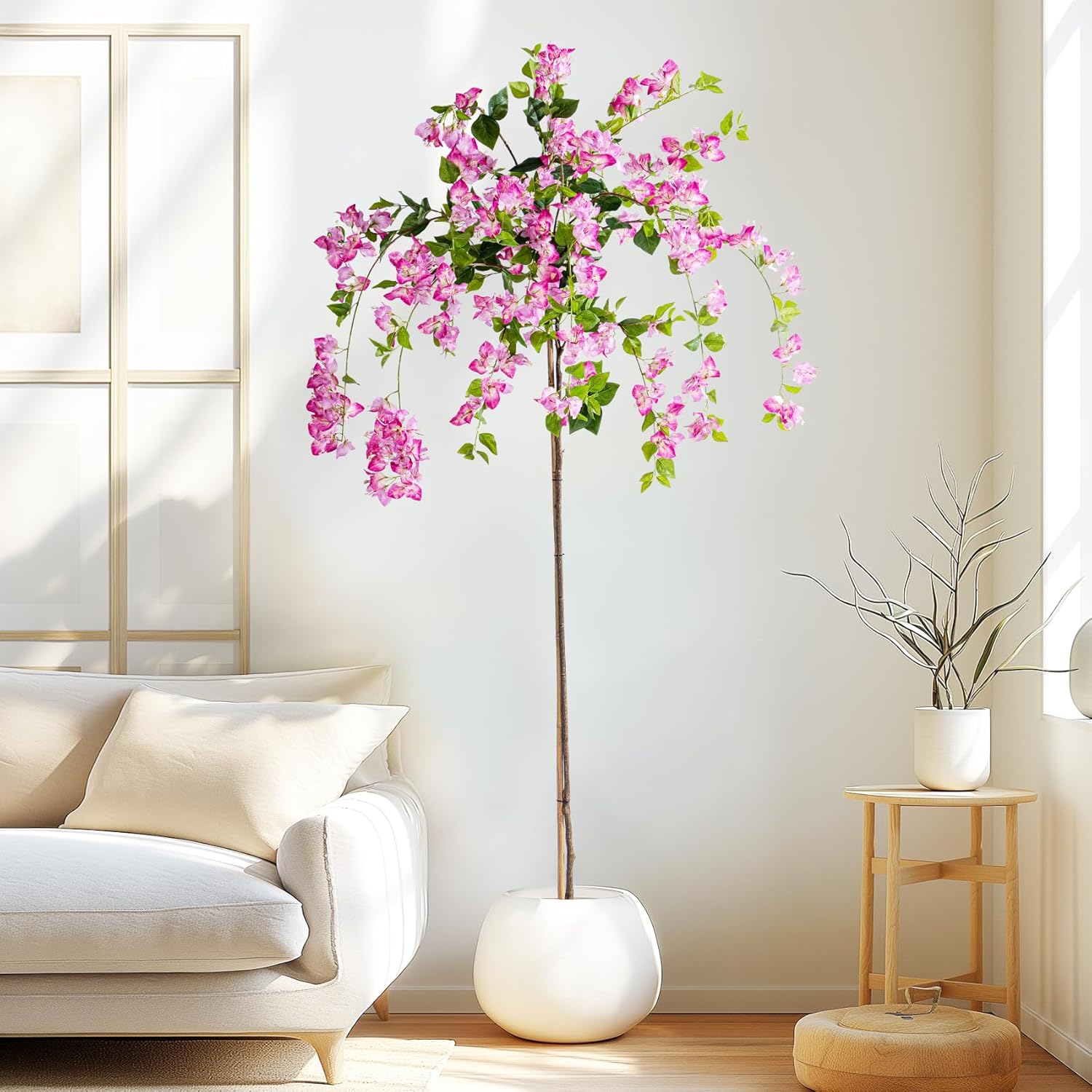 6FT Artificial Bougainvillea Tree Artificial Tree Tall Potted Fake Bougainvillea Trees for Outdoor Indoor Lifelike Potted Faux Plants with Wood Trunk and Flowers Office Wedding Home Decor