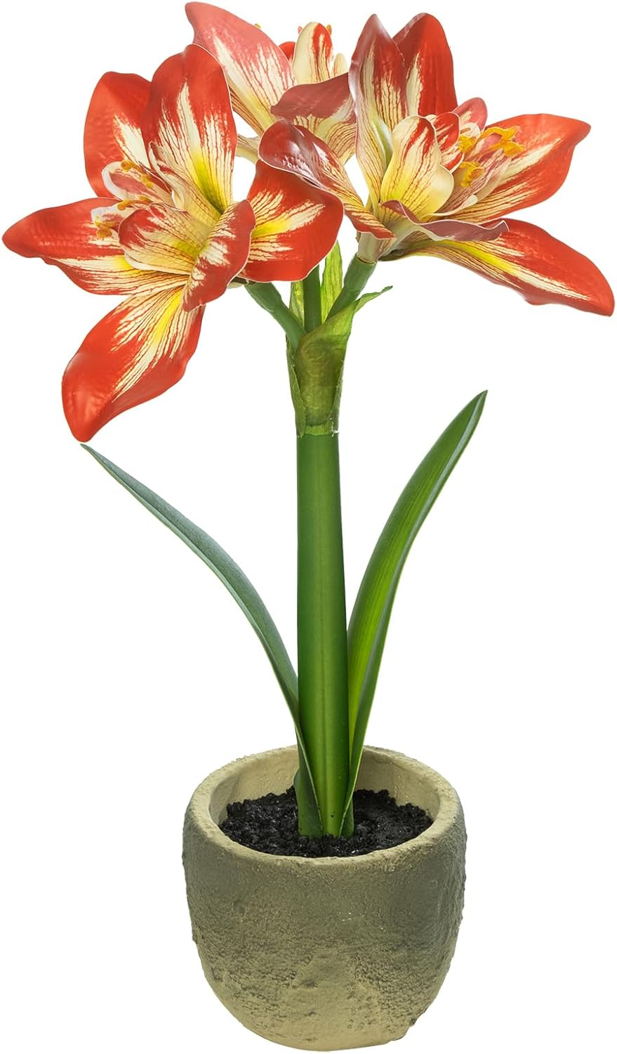 Lifelike Fake Flower Plant Potted 15" Artificial Amaryllis for Home Bathroom Office Living Room Shelf Tabletop Decor-Realistic Faux Flower Plant with Pot